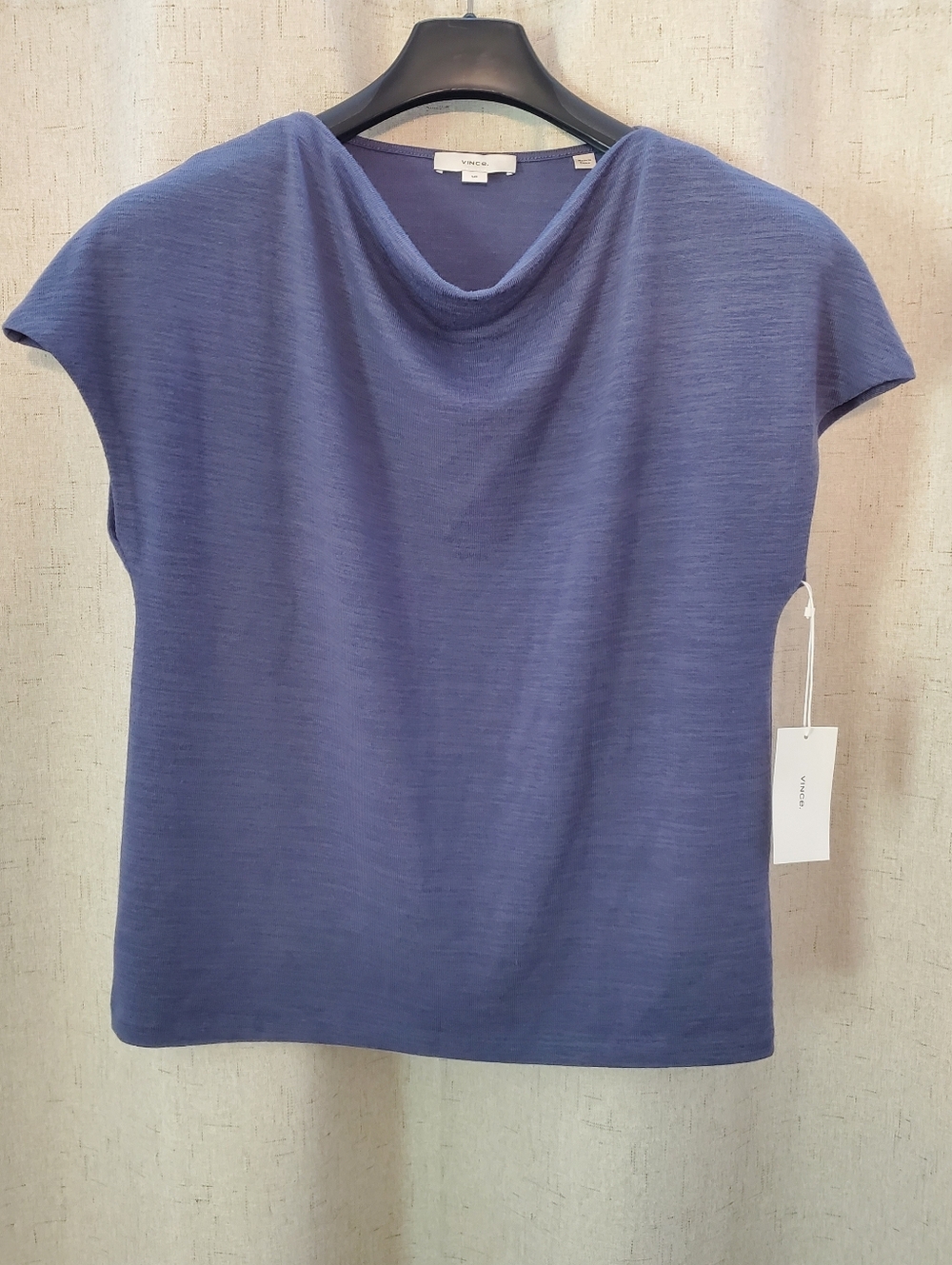 VINCE Blue Cowl Neck Short-Sleeve Linen Top